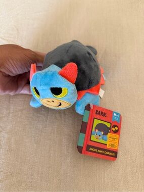 Bark Blue and Gray Angus Ankylosaurus Plush Dog Toy with Coral Accents